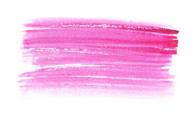 Pink paint stroke drawn with brush on white background, top view