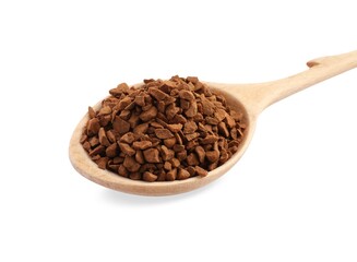 Wooden spoon with aromatic instant coffee isolated on white