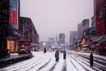 cityscape of Sapporo city in snowy day with copy space, Hokkaido, Japan, winter season. - obrazy, fototapety, plakaty
