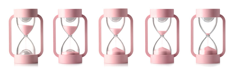 Collage of pink hourglass on white background