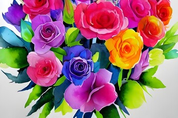 The colors in the bouquet are so bright and vibrant. The watercolors make the flowers look almost real. Each flower is a different color, but they all go together perfectly. The arrangement is beautif