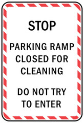Obraz premium parking lot garage sign and label parking ramp closed for cleaning
