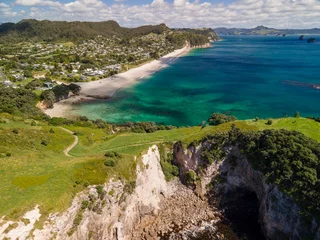 Foto auf Acrylglas Drone shot of Te Pare point, Hahei beach New Zealand © Michael