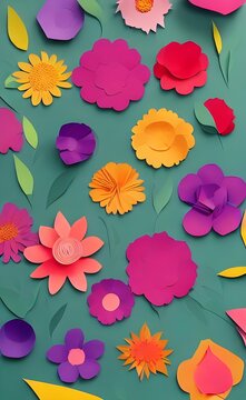 I see a sheet of white paper with colorful cut-outs of flowers all over it. Some of the flowers are whole, and some are just pieces. It looks like someone took their time cutting out each individual f