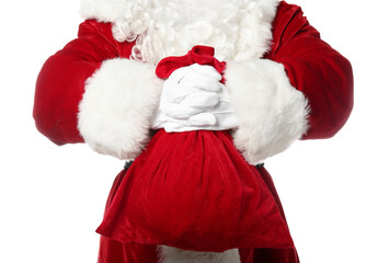 Santa Claus with red bag on white background