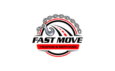 Illustration vector graphic of towing truck service logo design suitable for the automotive company