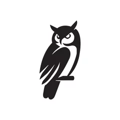Fotobehang Uiltjes elegant wise owl bird perch logo, icon, symbol design illustration  © Adrian