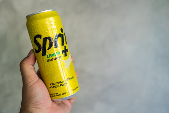 Samut Prakan, Thailand - November 5, 2022 : New flavored soft drink Sprite lemon plus, no sugar, New products from Coca-Cola Business Group in Thailand