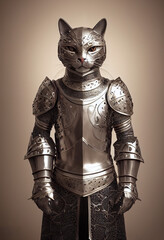 Fototapeta Anthropomorphic Majestic Cat Knight in Portrait with Finely Detailed Armor obraz