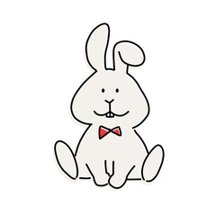 蝶ネクタイをした可愛いうさぎのシンプルなベクターイラスト