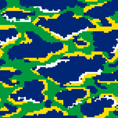 BRASIL CAMOUFLAGE PATTERN.BRAZIL CAMOFLAGE IN YELLOW,GREEN AND BLUE. ENDLESS,SEAMLESS SURFACE PATTERN DESIGN READY TO PRINT FOR FABRIC, PAPER OR DIGITAL USES. 
