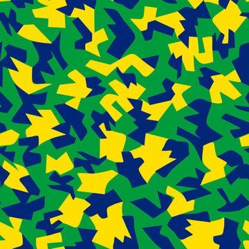BRASIL CAMOUFLAGE PATTERN.BRAZIL VECTOR CAMOFLAGE IN YELLOW,GREEN AND BLUE. ENDLESS,SEAMLESS SURFACE PATTERN DESIGN READY TO PRINT FOR FABRIC, PAPER OR DIGITAL USES. 