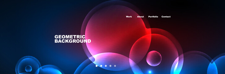 Shiny neon circles and bubbles, dark abstract background with blurred magic neon light, wallpaper design