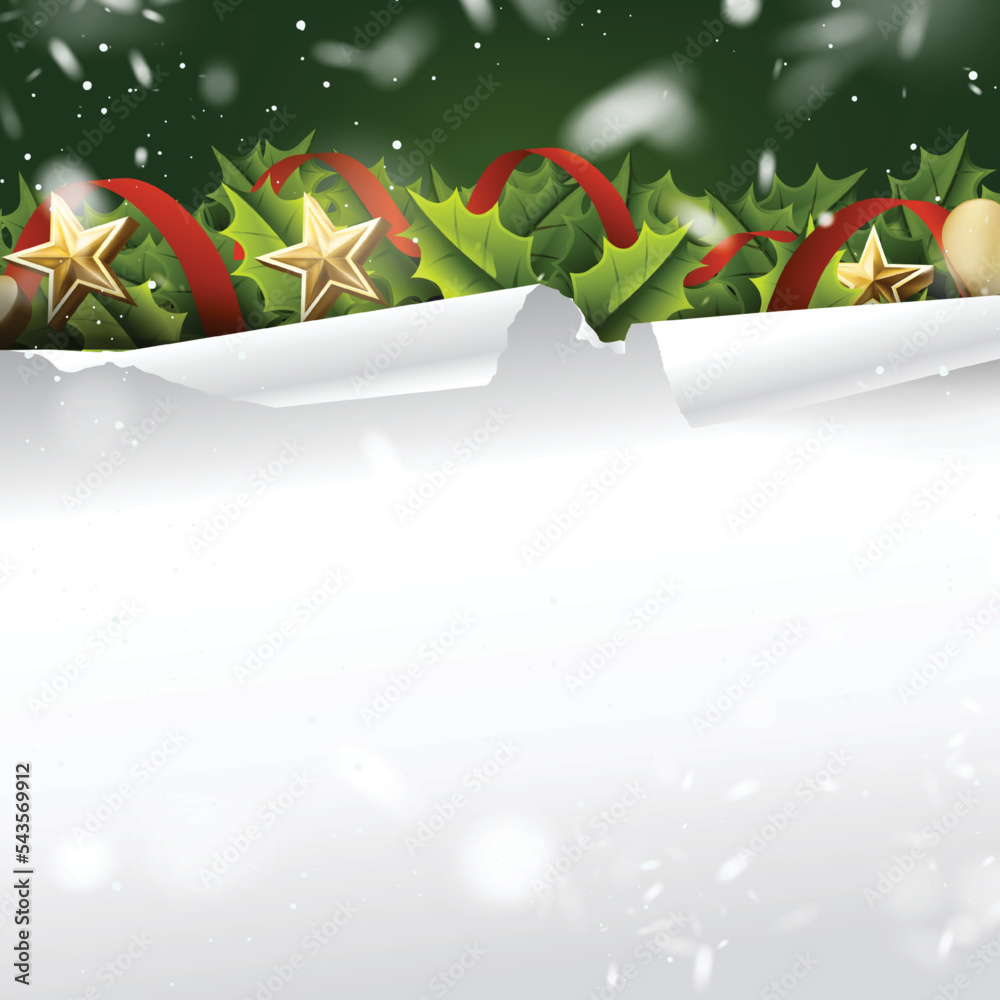 Sticker Merry Christmas background with white paper template
