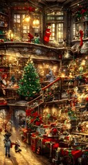 It's the night before Christmas, and all through the toy factory, not a creature is stirring...except for the elves! They're busy putting finishing touches on dolls, trucks, and trains. The conveyor b