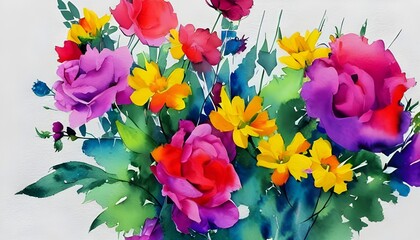 A watercolor flower bouquet is a beautiful and delicate work of art. The flowers are delicately painted in shades of pink, purple, and blue. They seem to be floating on the page, as if they were just 