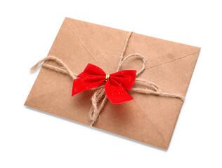 Letter to Santa with bow on white background