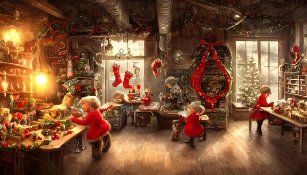 It's Christmas time at the toy factory! The elves are busy creating toys for all the good little girls and boys. Santa is making his list and checking it twice. Rudolph is getting ready to lead the sl