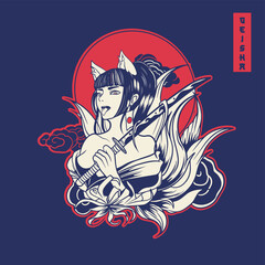 geisha woman girl Chine Japan character,  it can be use for shirt design or poster	