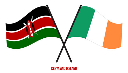Kenya and Ireland Flags Crossed And Waving Flat Style. Official Proportion. Correct Colors.