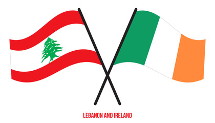 Lebanon and Ireland Flags Crossed And Waving Flat Style. Official Proportion. Correct Colors.