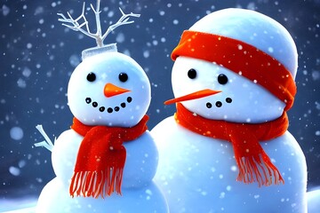 A cute snowman is made out of fresh, powdery snow. His eyes are chocolate chips and his mouth is a...