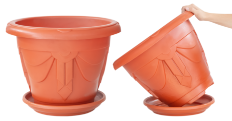 Large brown flower pot made of plastic. Isolated from the background