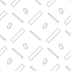 stationary pencil ruler and rubber seamless pattern