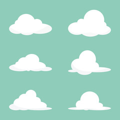 six white cloud cartoon object on blue background, vector illustrator