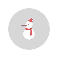 cute snowman with red hat and scarf cartoon object on white background, vector illustration