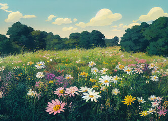 Flowery landscape spring day