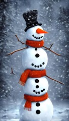Obraz premium The snowman is so cute with his coal eyes and carrot nose. He's wearing a black top hat and has a big smile on hisSnow face.