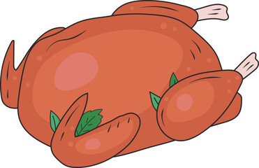 Thanksgiving Roasted Cooked Turkey Chicken On Plate Illustration Graphic Element