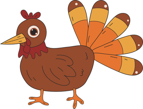 Thanksgiving Turkey Cute Cartoon Character Icon Vector Illustration Graphic 