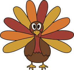 Thanksgiving Turkey Cute Cartoon Character Icon Vector Illustration Graphic 