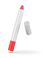 Blank lip color crayon template, 3d render illustration.