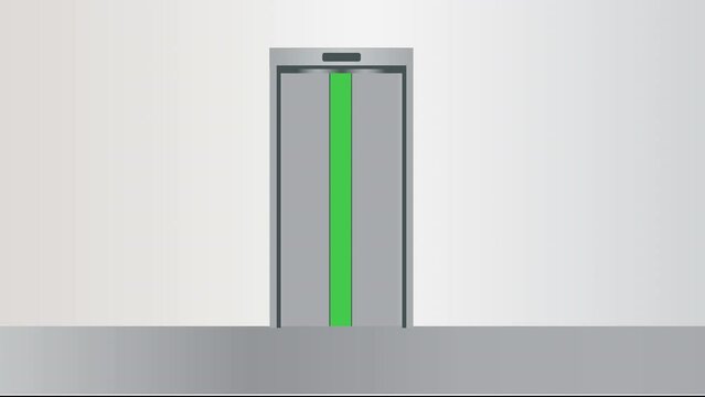 Elevator Lift Doors Closing and Opening by revealing the Green Screen 4K. Modern Advertisement Concept