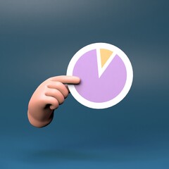 The hand is holding a round bar graph. 3d render illustration.