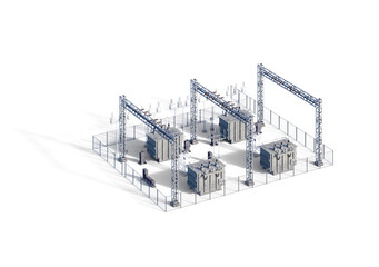 Several elements and units that make up a local power station PNG isolated with shadow