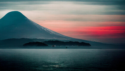 Fototapeta na wymiar Shizuoka mountain lake with evening sky