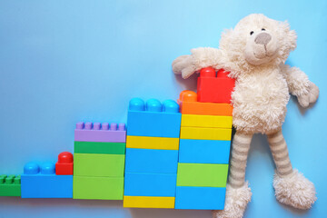 toys on blue background