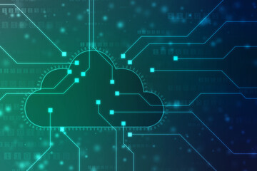 2d illustration of Cloud computing, Digital Cloud computing Concept background. Cyber technology, internet data storage, database and data server concept