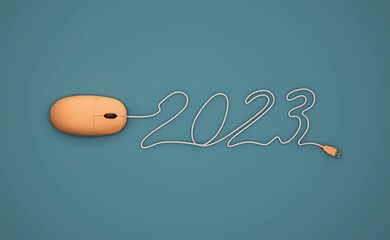 New Year 2023 Creative Design Concept with computer mouse - 3D Rendered Image	
