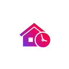 house and time, clock icon on white