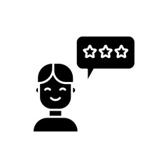 icon glyph rating, stars, favorite, like, review, feedback, chat, communication, customer, bubble chat. editable color, glyph or solid black icon style.