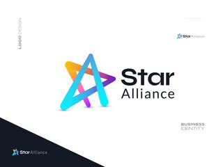Creative and Colorful Letter A Logo Design with Star Shape. Suitable for Business and Technology Logo
