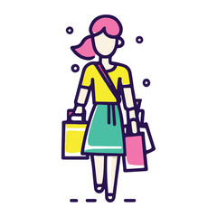Obraz na płótnie Canvas Woman holding shopping bags in full body. Shopping, fashion concept. illustration of a flat design.