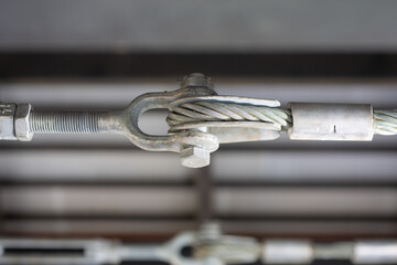 Close-up photo of the connection point of a large wire rope.