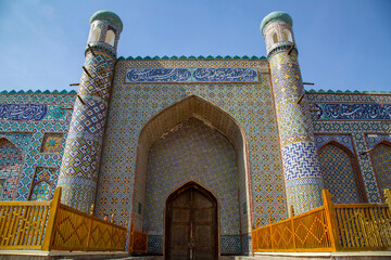The colorful portal of a palace in Kokand.