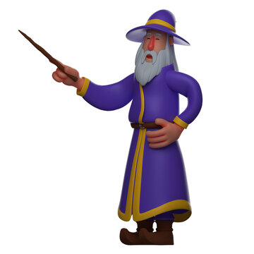   3D illustration. 3D Witch Cartoon Character Cute Face holding a wand. with hands on hips. Showing an angry expression. 3D Cartoon Character
